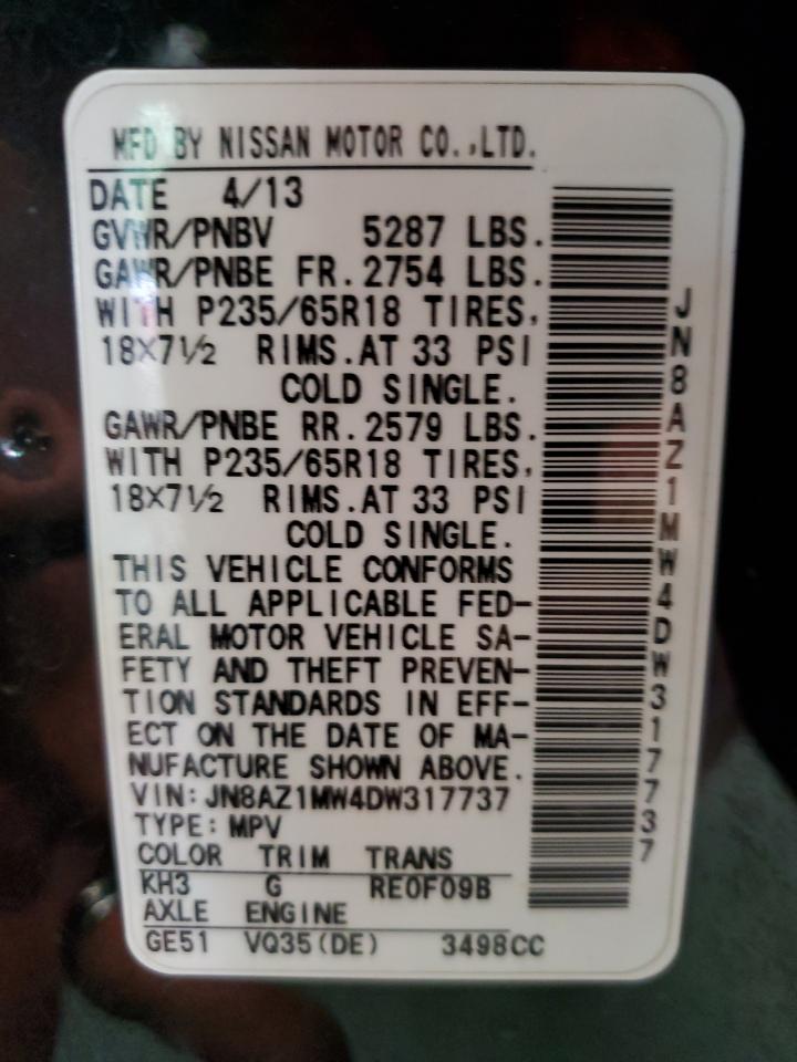 2013 Nissan Murano S VIN: JN8AZ1MW4DW317737 Lot: 68848995