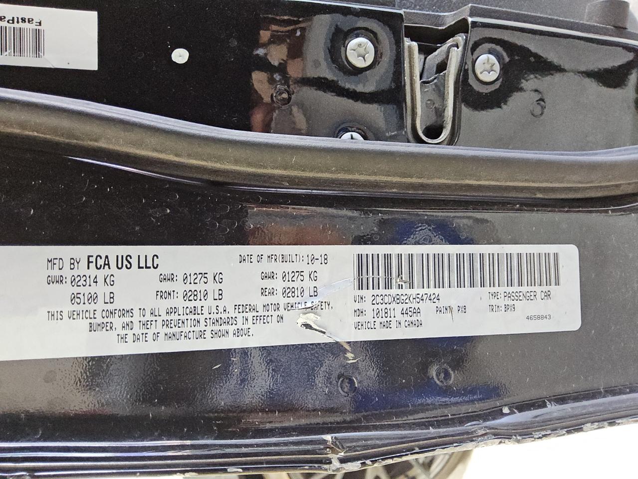 2019 Dodge Charger Sxt VIN: 2C3CDXBG2KH547424 Lot: 69069275