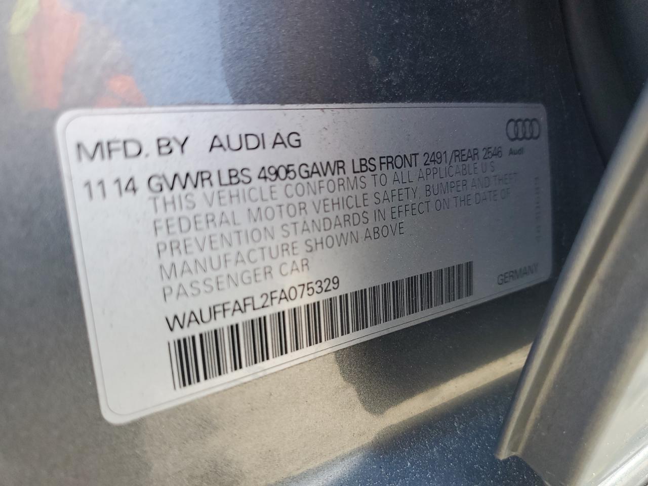 2015 Audi A4 Premium Plus VIN: WAUFFAFL2FA075329 Lot: 69837435