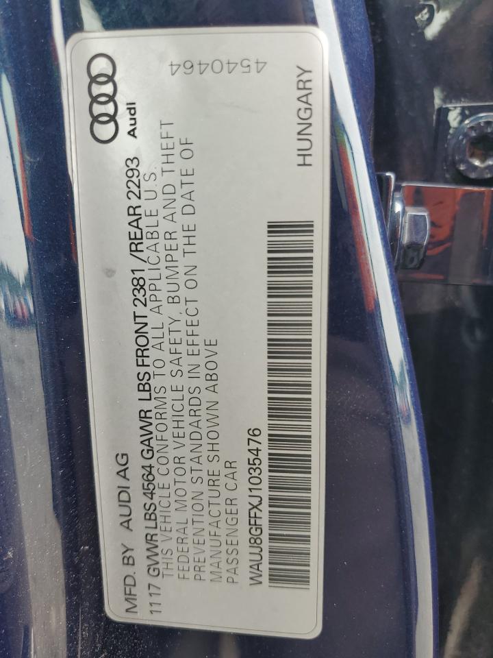 2018 Audi A3 Premium Plus VIN: WAUJ8GFFXJ1035476 Lot: 66705015