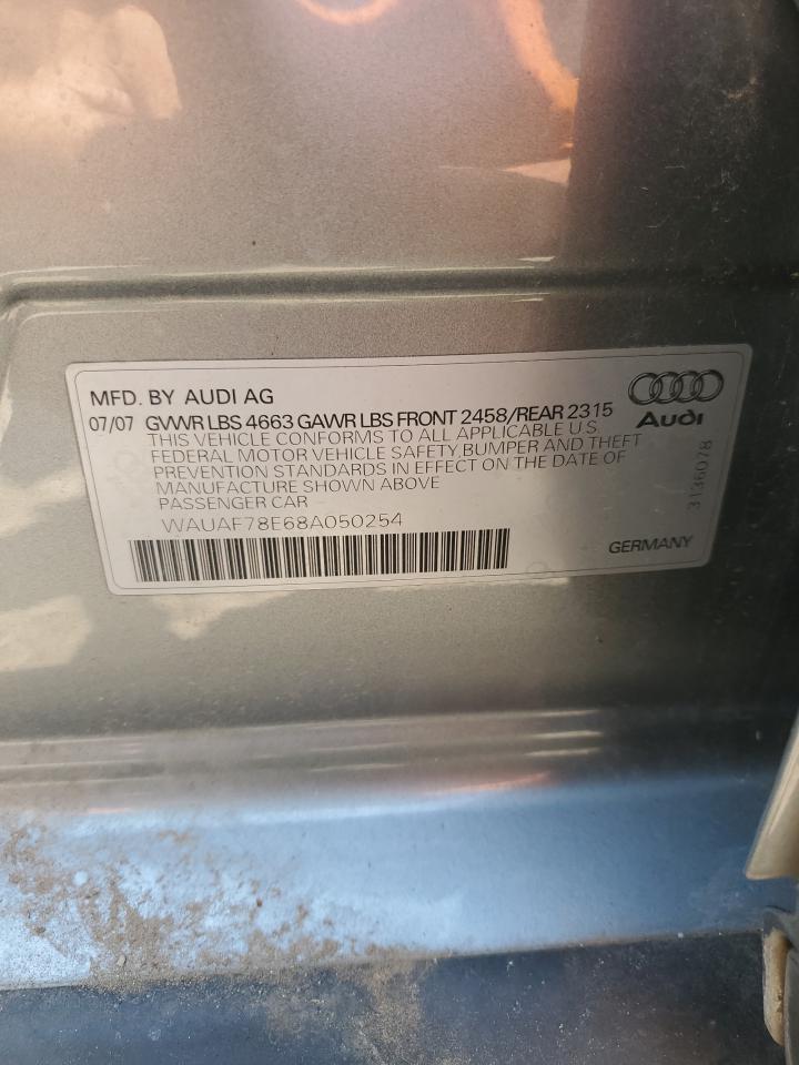 2008 Audi A4 2.0T VIN: WAUAF78E68A050254 Lot: 68311065