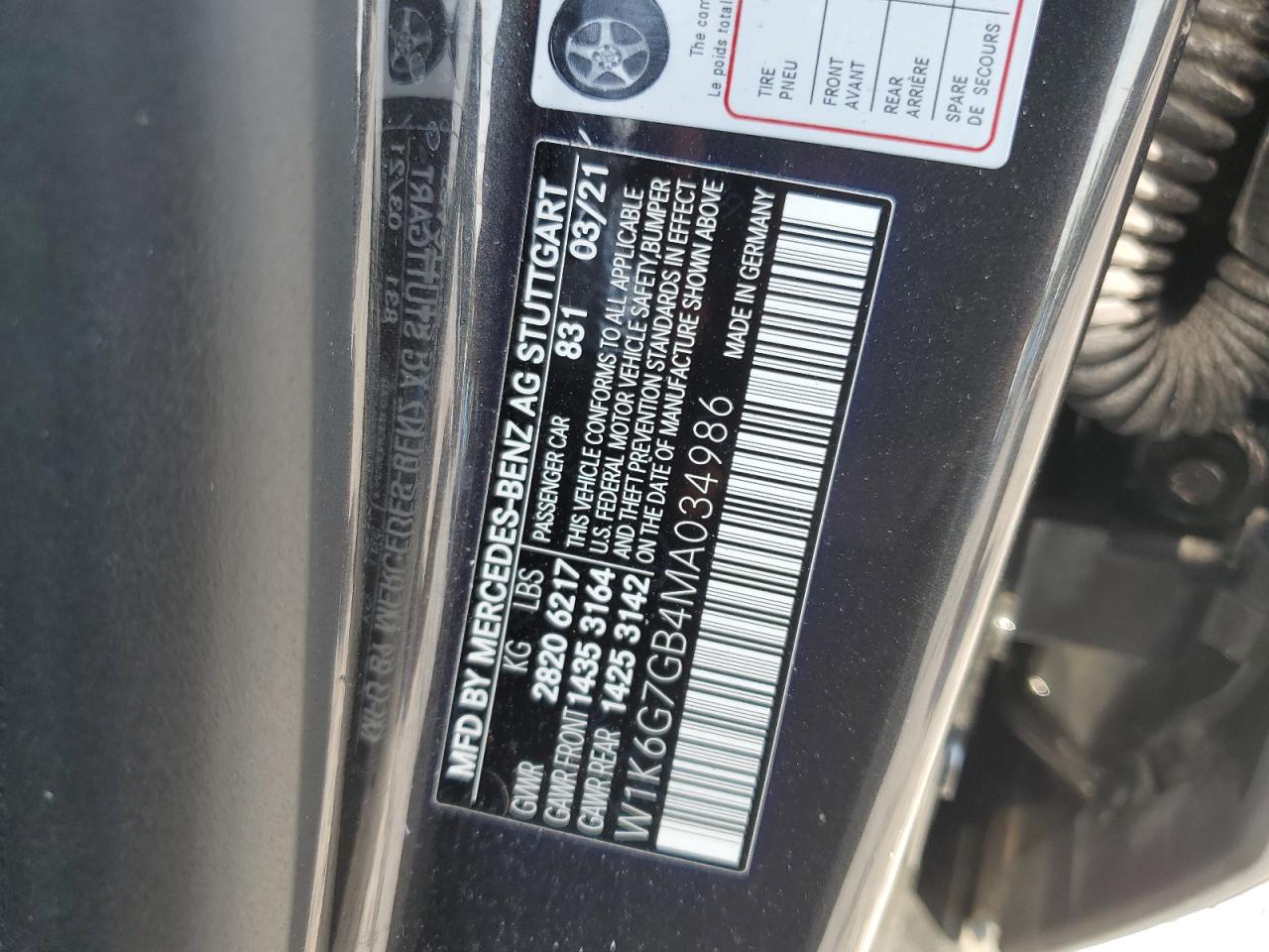 W1K6G7GB4MA034986 2021 Mercedes-Benz S 580 4Matic