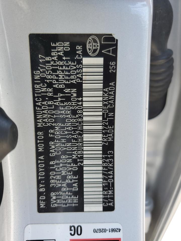 2017 Toyota Corolla L VIN: 2T1BURHE7HC838044 Lot: 69244875