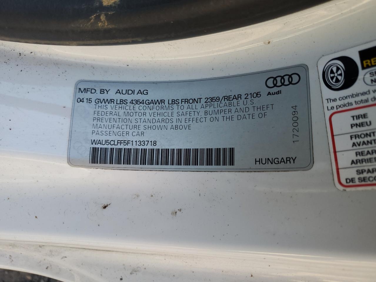 2015 Audi A3 Premium Plus VIN: WAU5CLFF5F1133718 Lot: 67973995