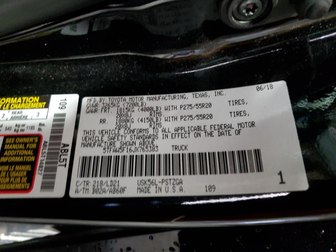 2018 Toyota Tundra Crewmax 1794 VIN: 5TFAW5F16JX765383 Lot: 68724455