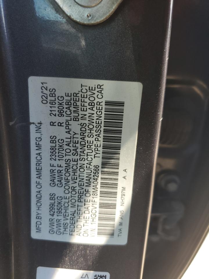 2021 Honda Accord Lx VIN: 1HGCV1F18MA042566 Lot: 68018615