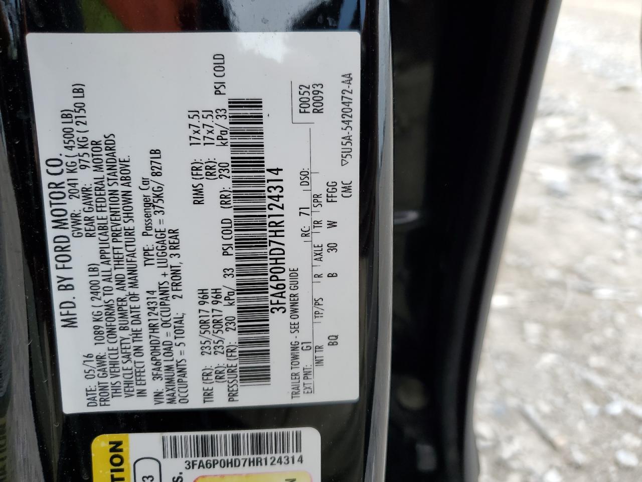 2017 Ford Fusion Se VIN: 3FA6P0HD7HR124314 Lot: 67688665