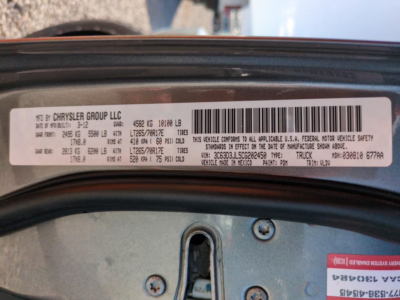 2012 Dodge Ram 3500 Laramie VIN: 3C63D3JL5CG202450 Lot: 66717505