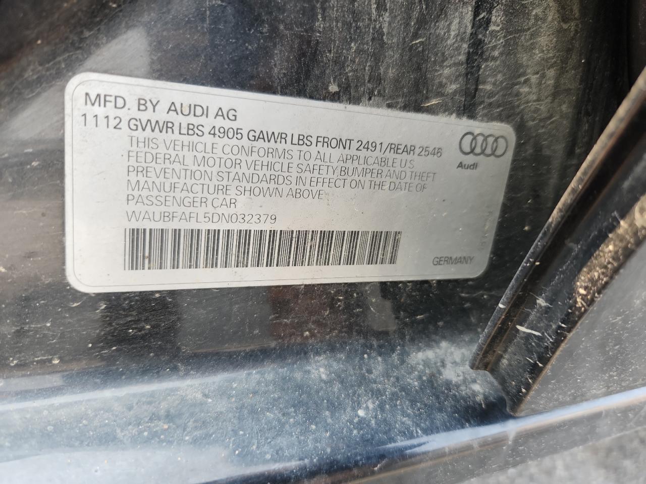 2013 Audi A4 Premium VIN: WAUBFAFL5DN032379 Lot: 66875365