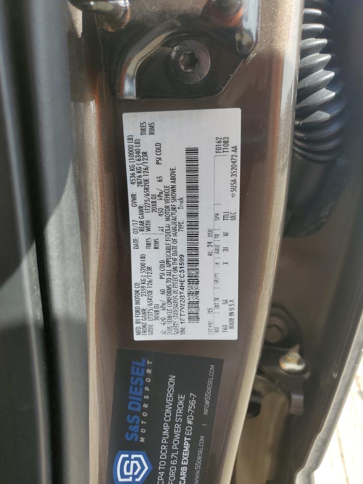 2017 Ford F250 Super Duty VIN: 1FT7W2BT4HEC51599 Lot: 70641505