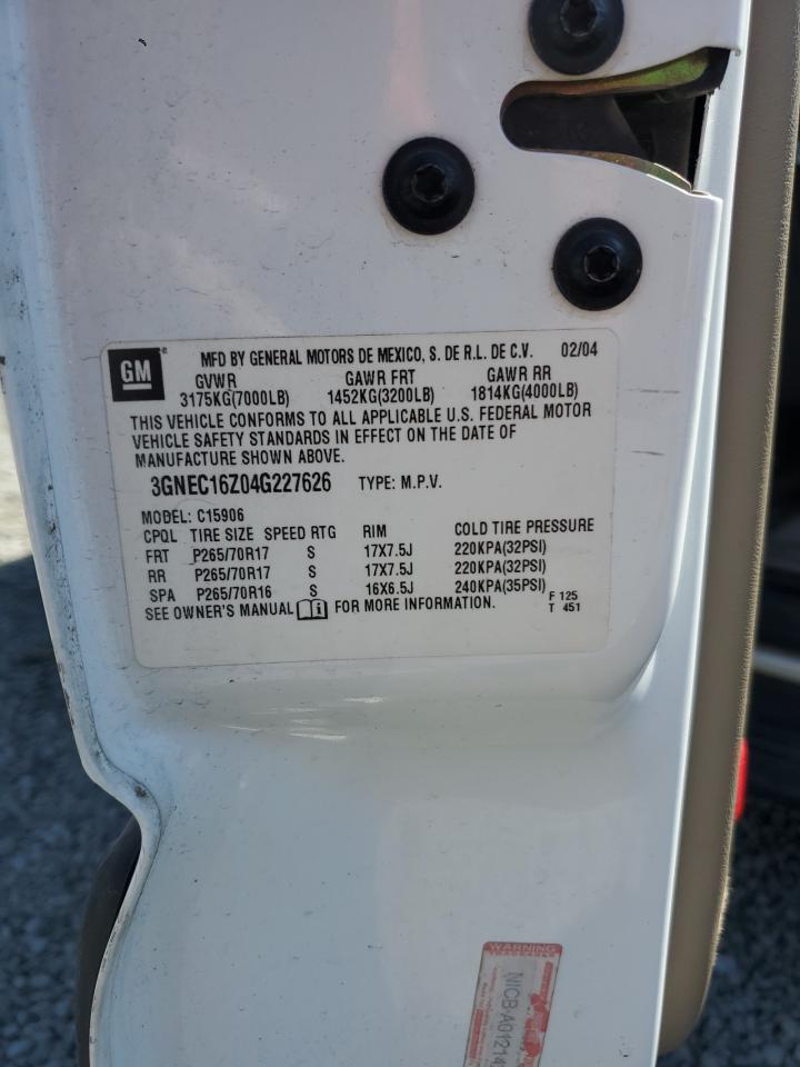 2004 Chevrolet Suburban C1500 VIN: 3GNEC16Z04G227626 Lot: 67760765