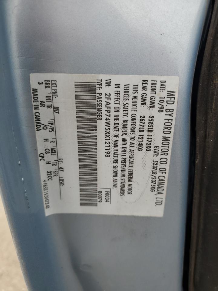 1999 Ford Crown Victoria Lx VIN: 2FAFP74W5XX121198 Lot: 69761145