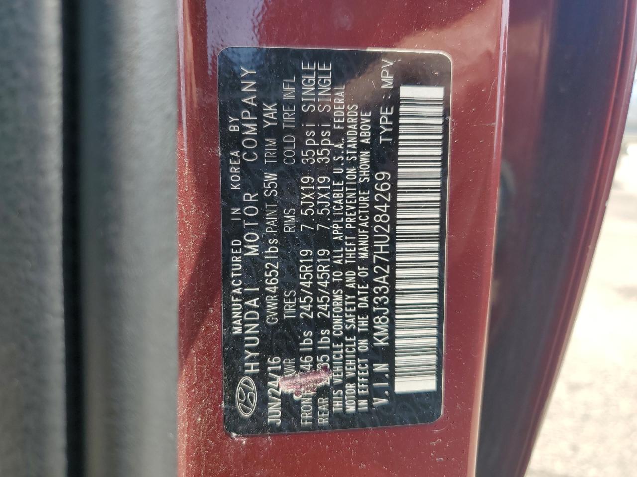 KM8J33A27HU284269 2017 Hyundai Tucson Limited