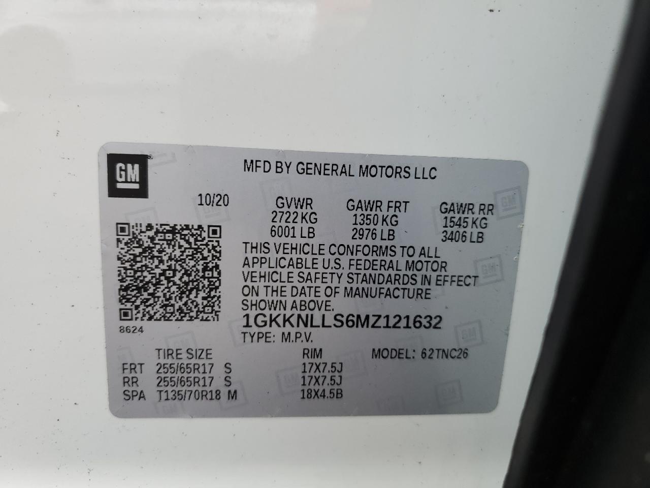 2021 GMC Acadia At4 VIN: 1GKKNLLS6MZ121632 Lot: 69590325