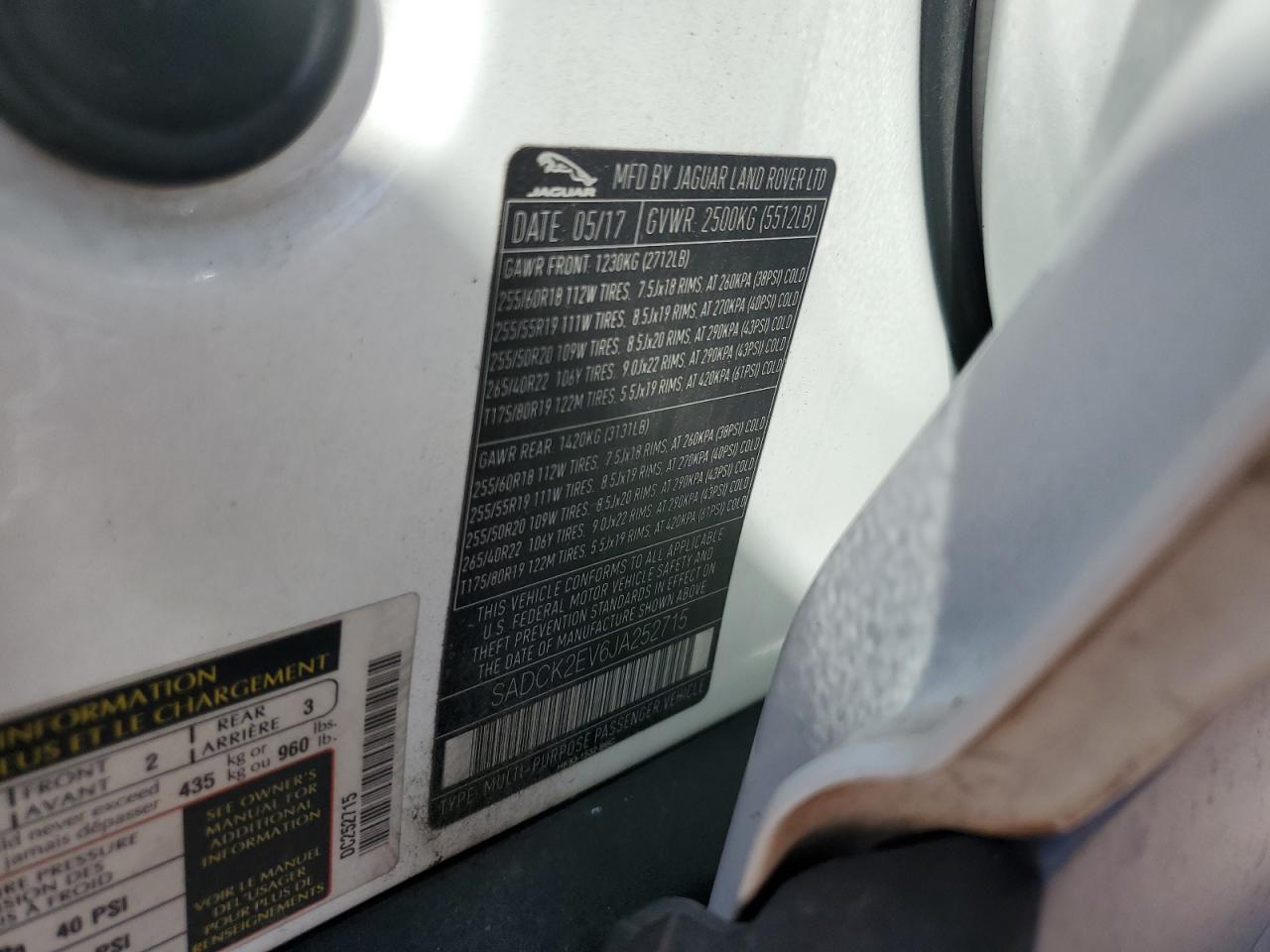 2018 Jaguar F-Pace Prestige VIN: SADCK2EV6JA252715 Lot: 67352755