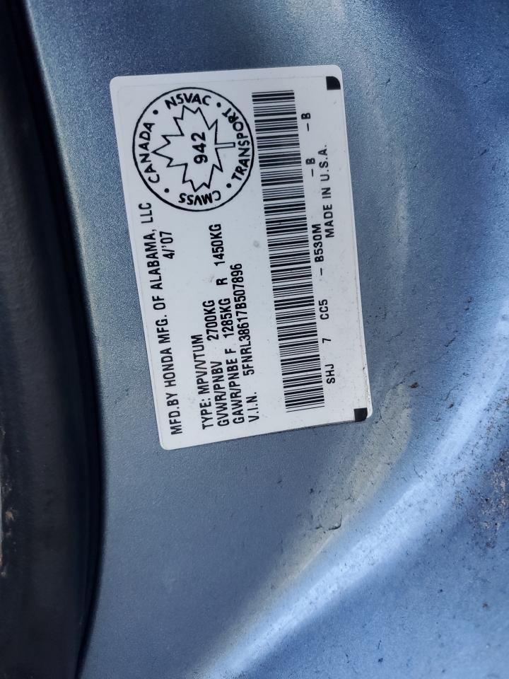 2007 Honda Odyssey Exl VIN: 5FNRL38617B507896 Lot: 69381025