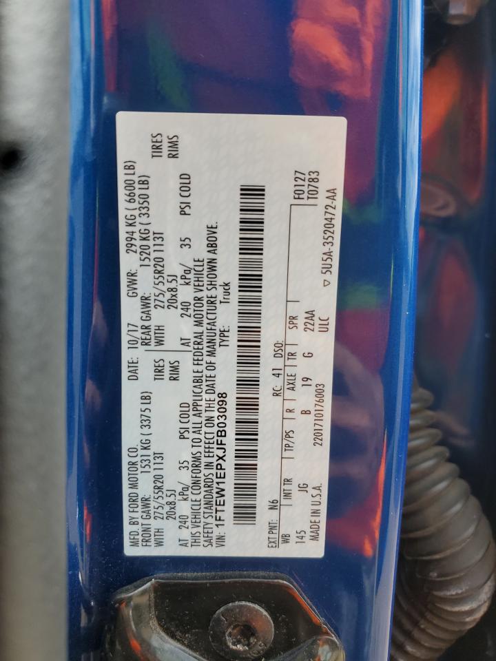 2018 Ford F150 Supercrew VIN: 1FTEW1EPXJFB03098 Lot: 71018715