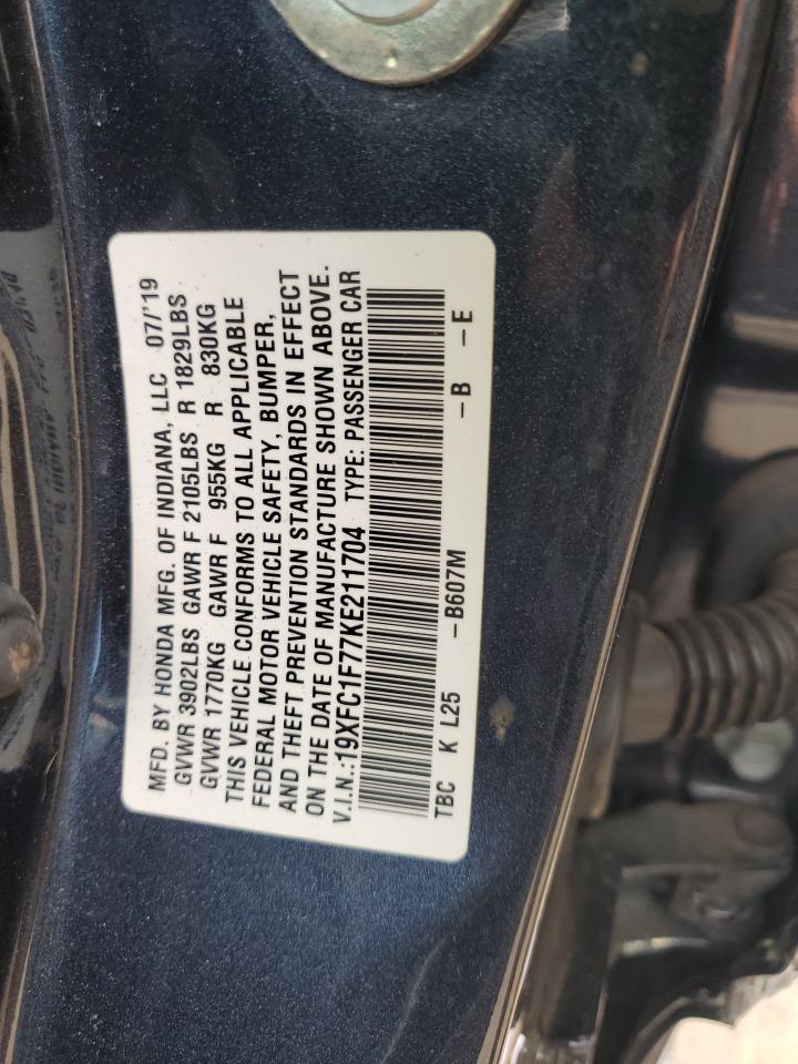 2019 Honda Civic Exl VIN: 19XFC1F77KE211704 Lot: 70162335