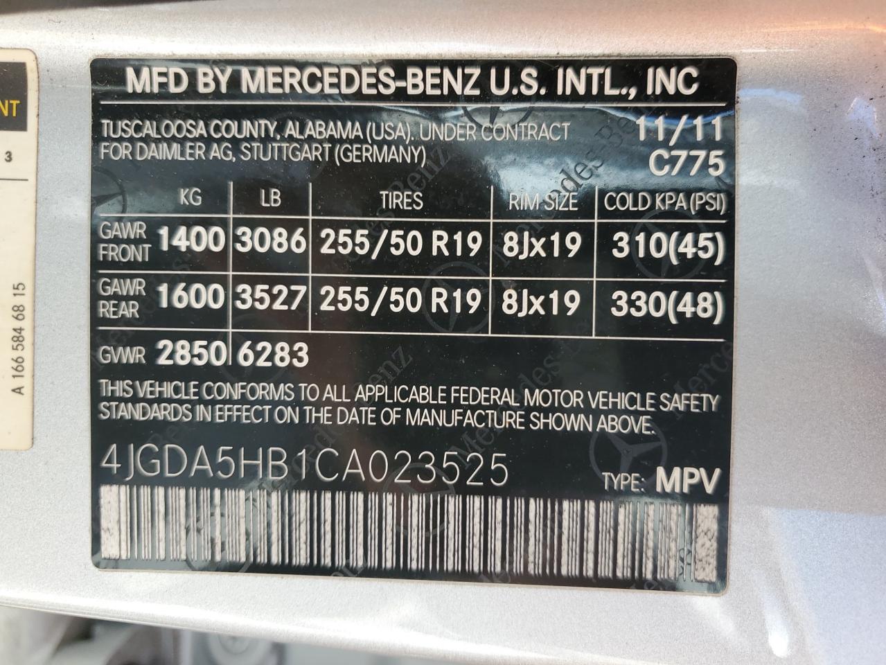 2012 Mercedes-Benz Ml 350 4Matic VIN: 4JGDA5HB1CA023525 Lot: 70272315