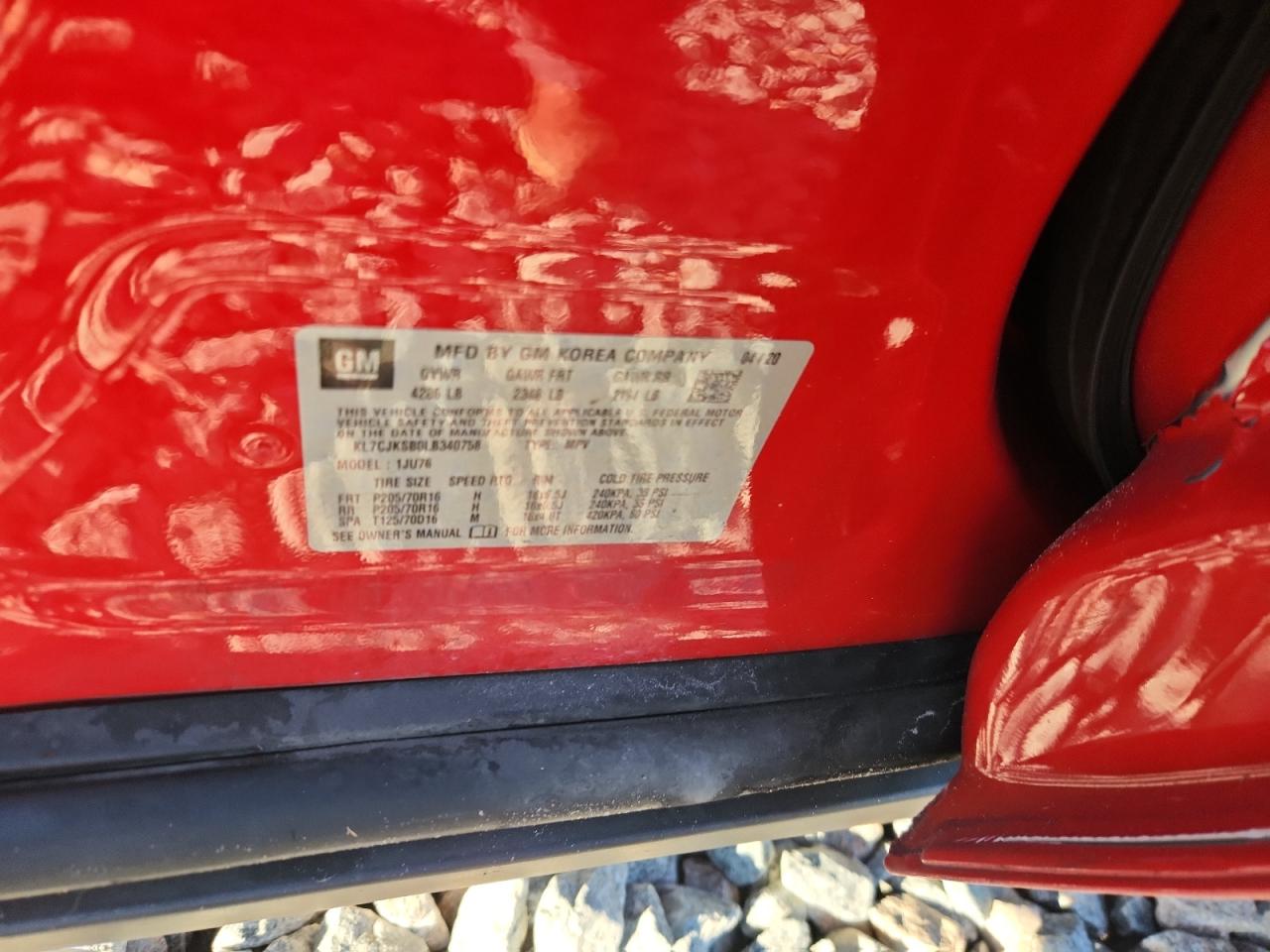 2020 Chevrolet Trax Ls VIN: KL7CJKSB0LB340758 Lot: 70116095