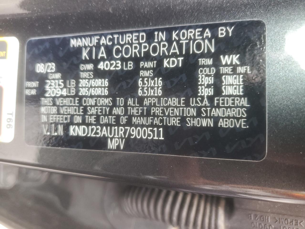 2024 Kia Soul Lx VIN: KNDJ23AU1R7900511 Lot: 69998195