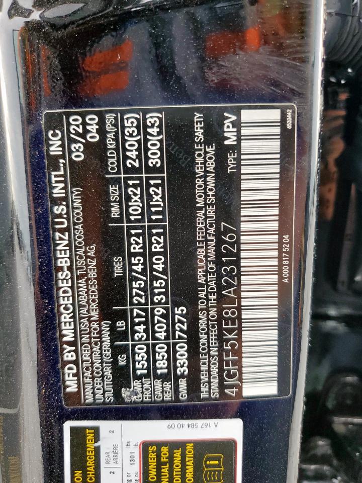 2020 Mercedes-Benz Gls 450 4Matic VIN: 4JGFF5KE8LA231267 Lot: 68864725