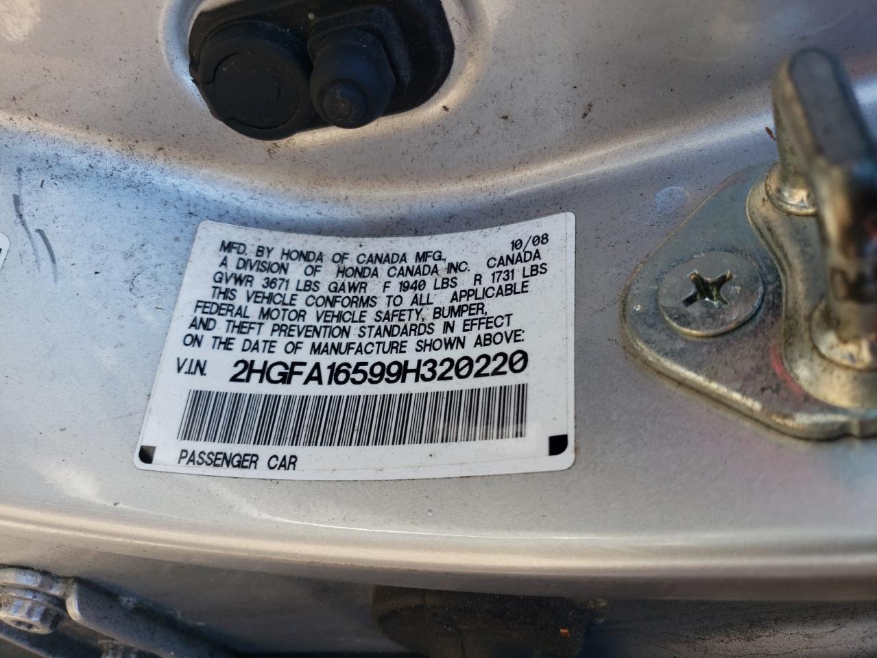 2009 Honda Civic Lx VIN: 2HGFA16599H320220 Lot: 69248115