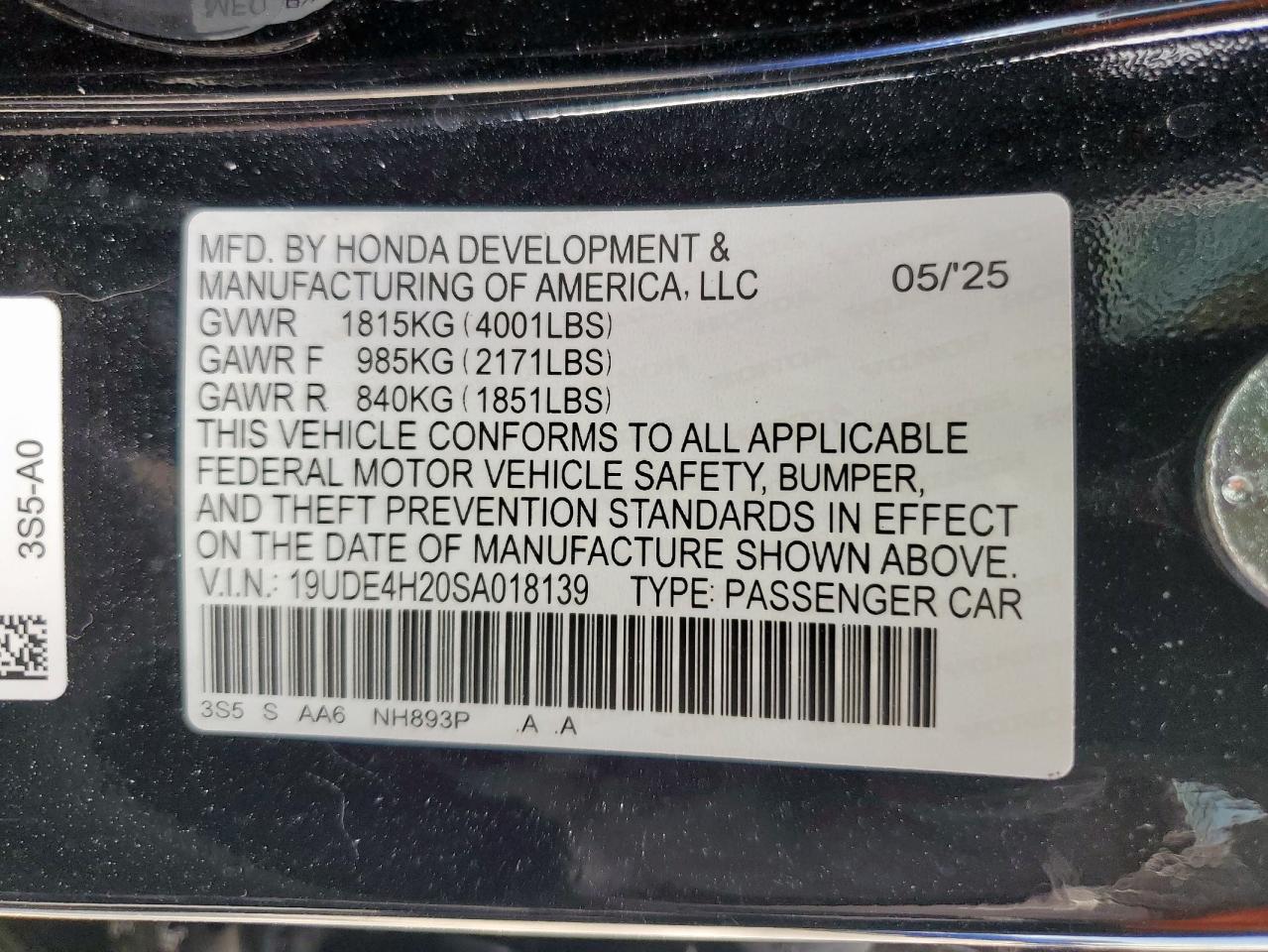 2025 Acura Integra VIN: 19UDE4H20SA018139 Lot: 68158715