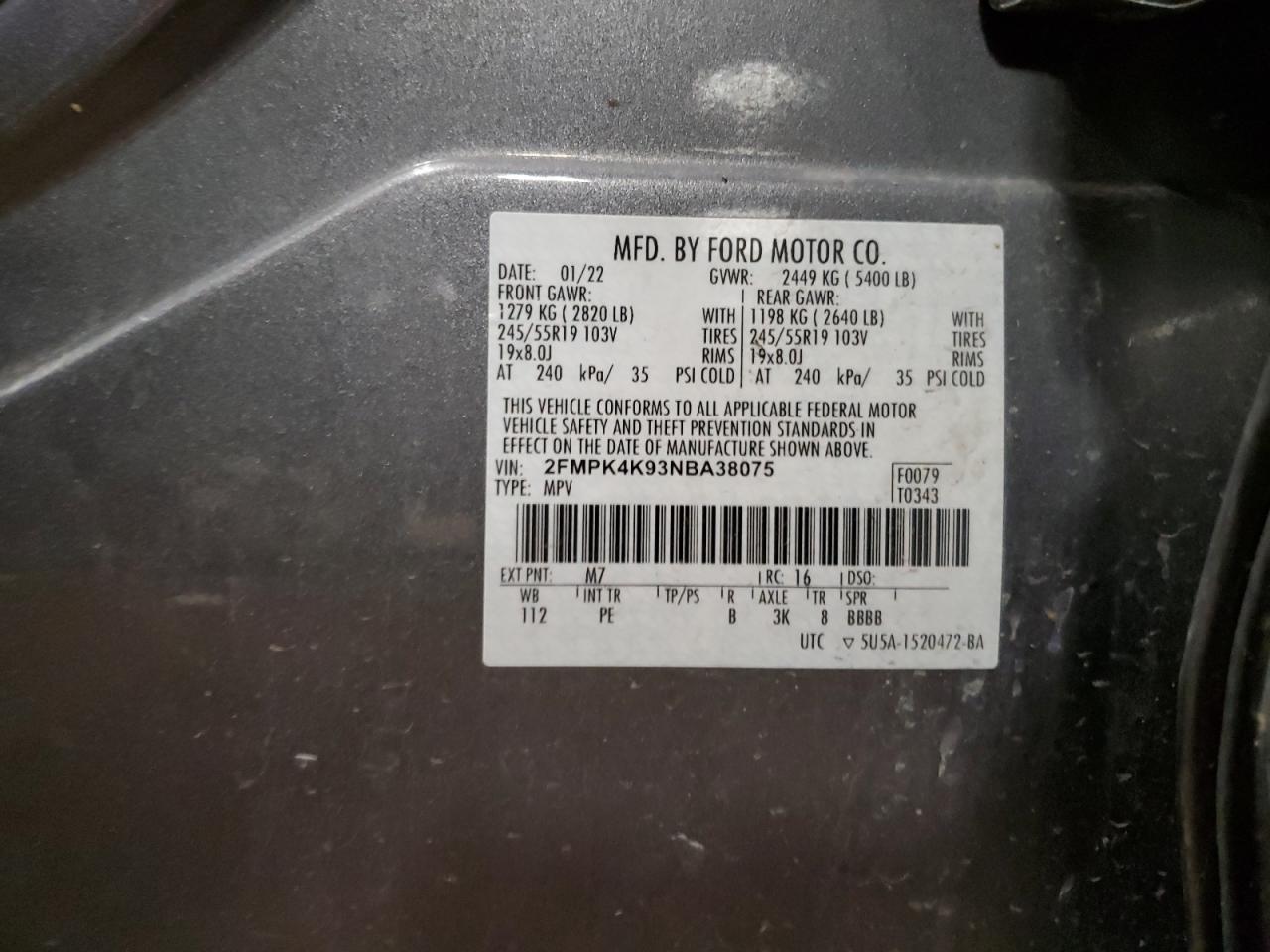 2022 Ford Edge Titanium VIN: 2FMPK4K93NBA38075 Lot: 70575745