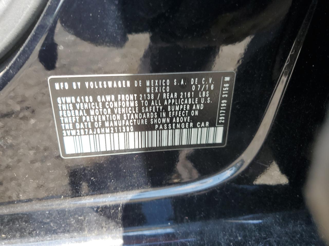 2017 Volkswagen Jetta S VIN: 3VW2B7AJ6HM211390 Lot: 70396335