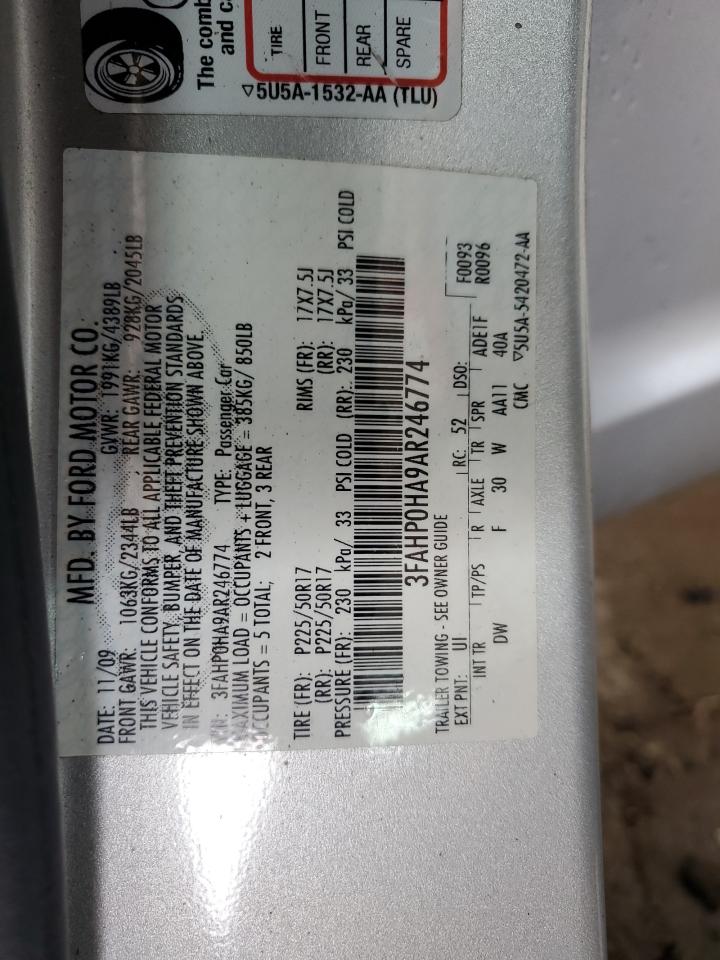 2010 Ford Fusion Se VIN: 3FAHP0HA9AR246774 Lot: 67970525