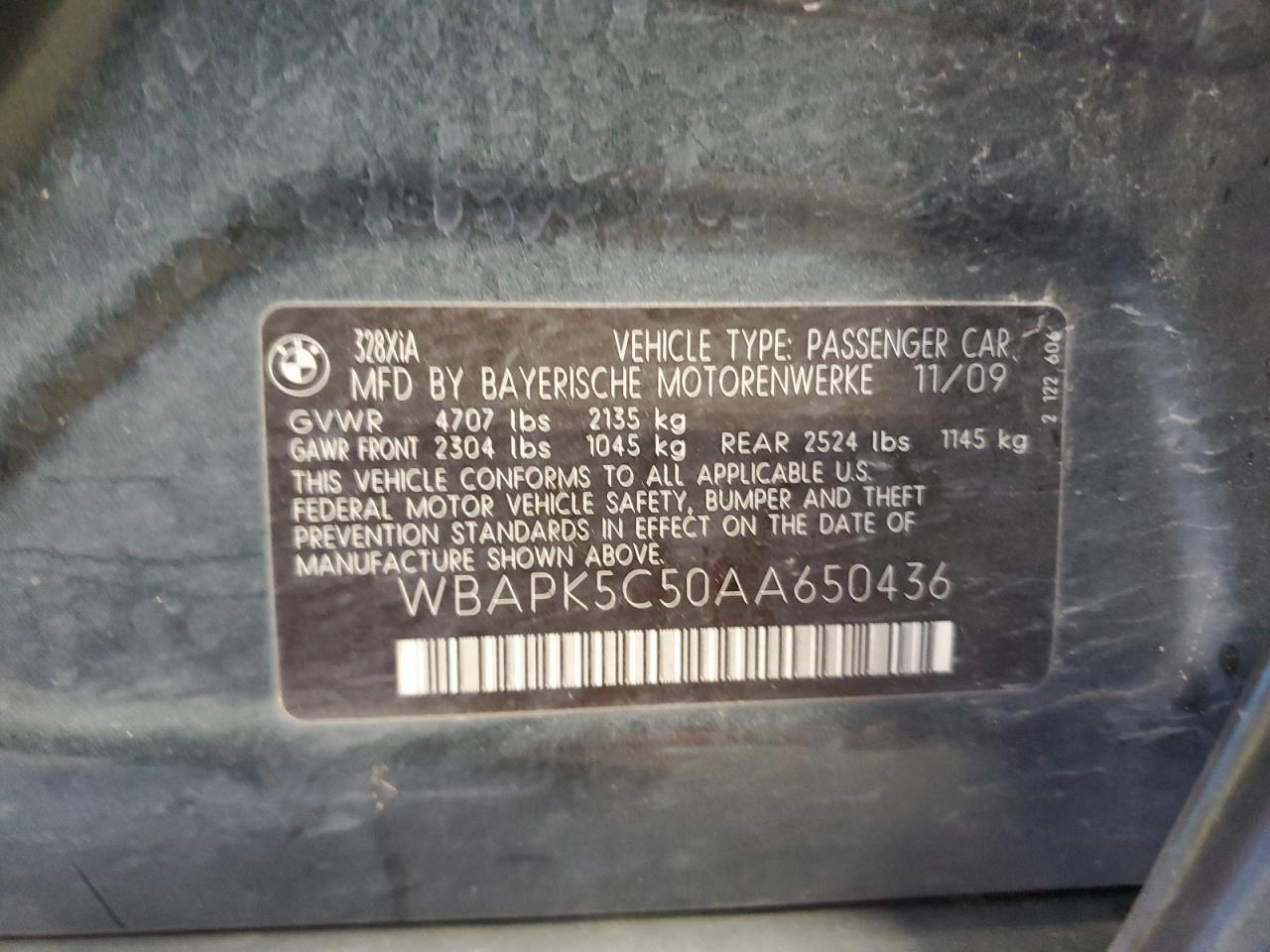 2010 BMW 328 Xi Sulev VIN: WBAPK5C50AA650436 Lot: 67419975