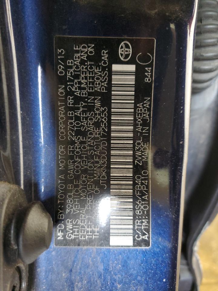 2013 Toyota Prius VIN: JTDKN3DU7D1725653 Lot: 68717575