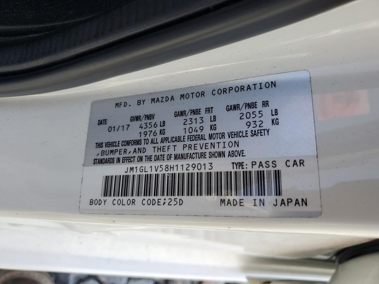 2017 Mazda 6 Touring VIN: JM1GL1V58H1129013 Lot: 70872925