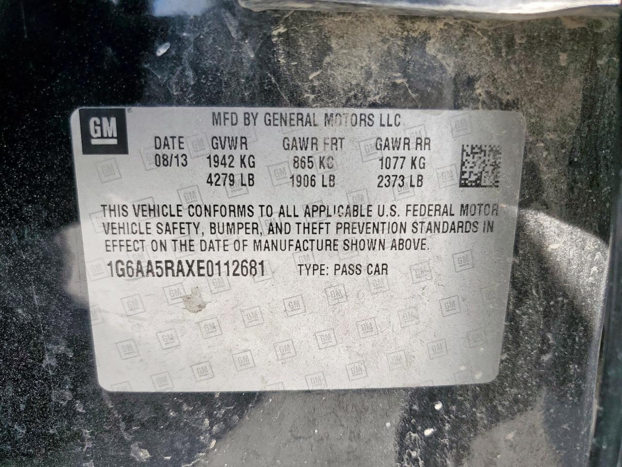 2014 Cadillac Ats Standard VIN: 1G6AA5RAXE0112681 Lot: 43226409