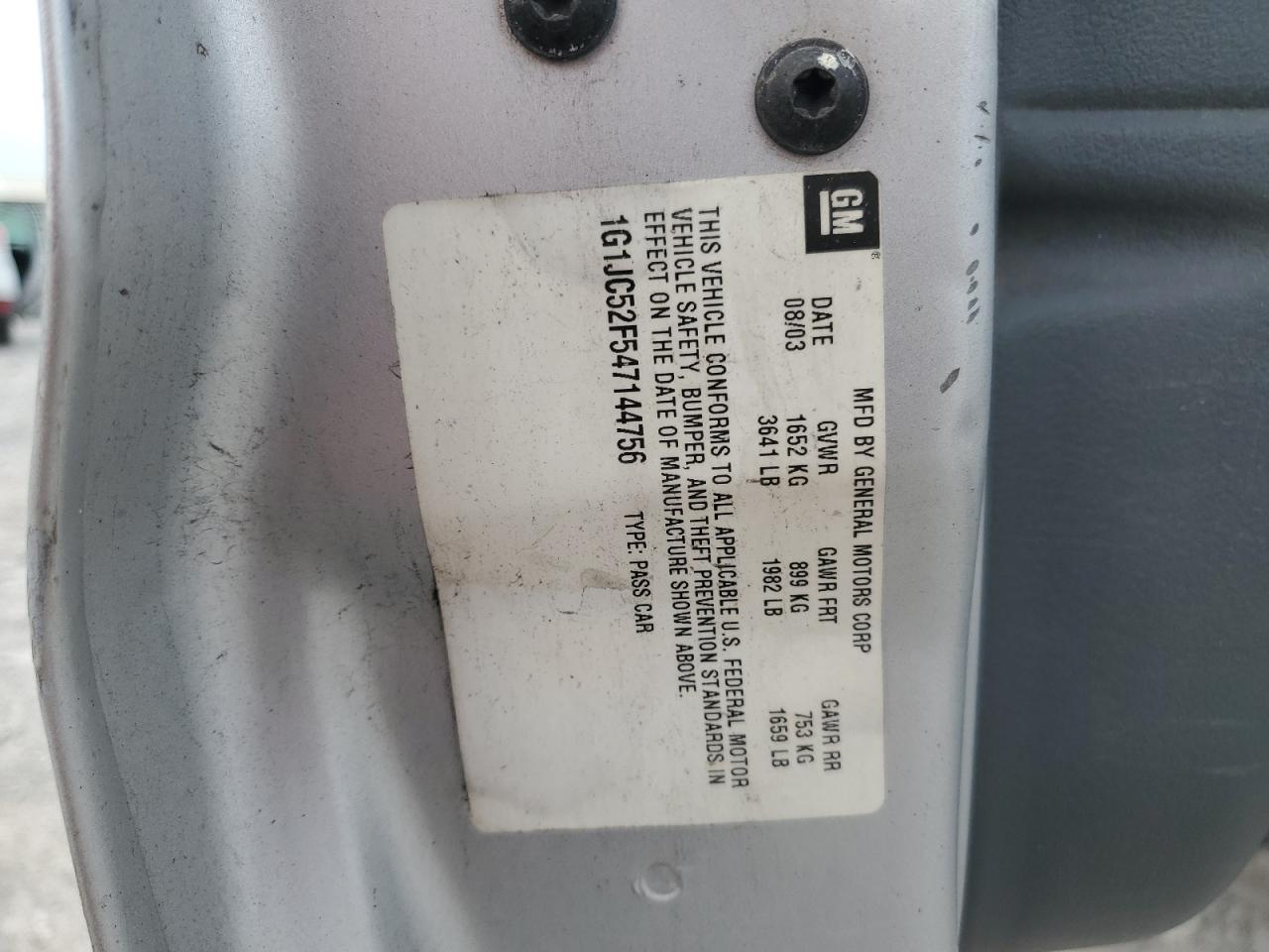 2004 Chevrolet Cavalier VIN: 1G1JC52F547144756 Lot: 69031425