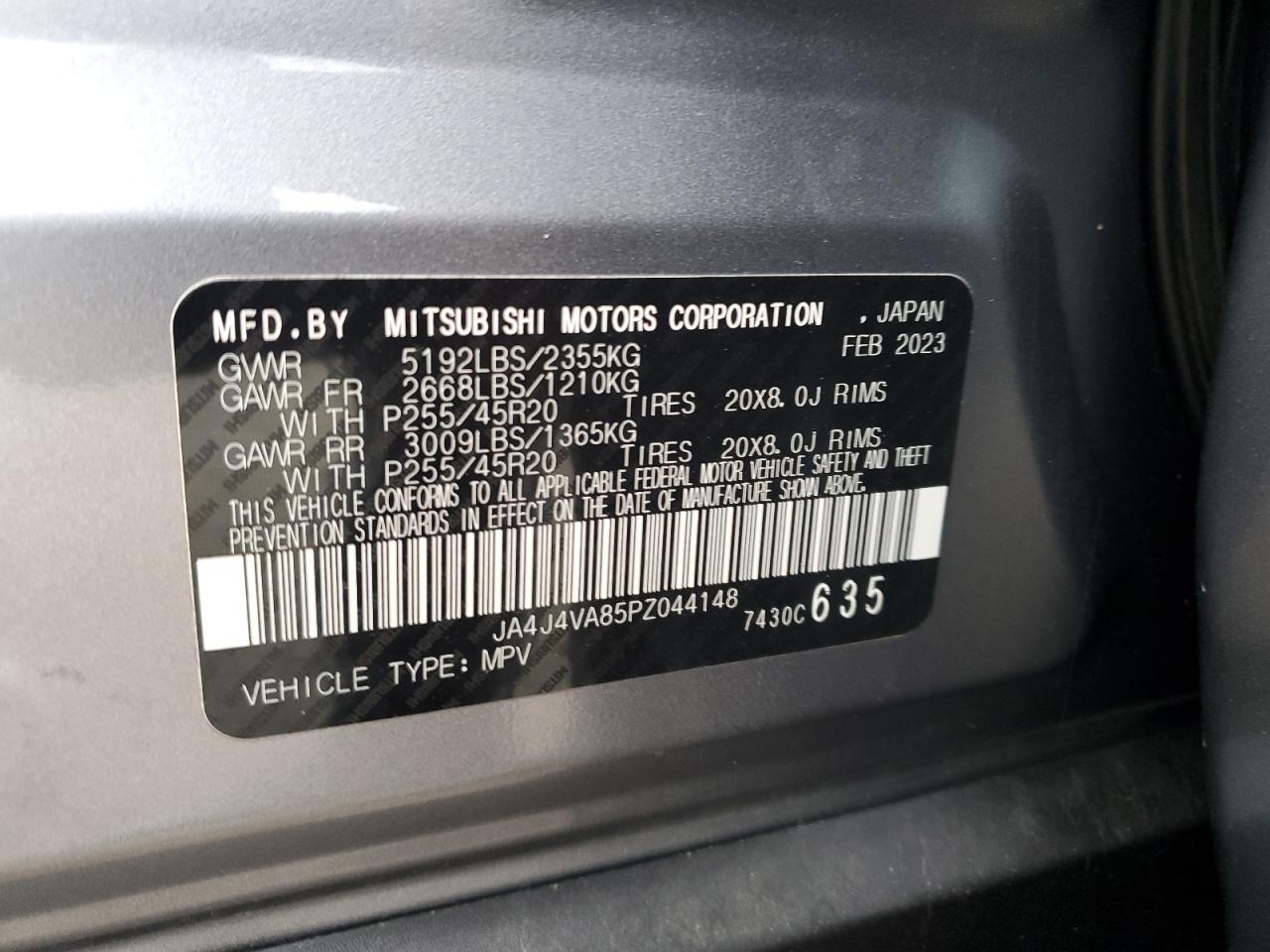 2023 Mitsubishi Outlander Sel VIN: JA4J4VA85PZ044148 Lot: 70678855