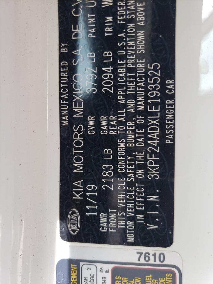 2020 Kia Forte Fe VIN: 3KPF24ADXLE193525 Lot: 67832665