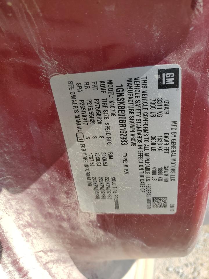 2011 Chevrolet Tahoe K1500 Lt VIN: 1GNSKBE00BR162983 Lot: 69646955