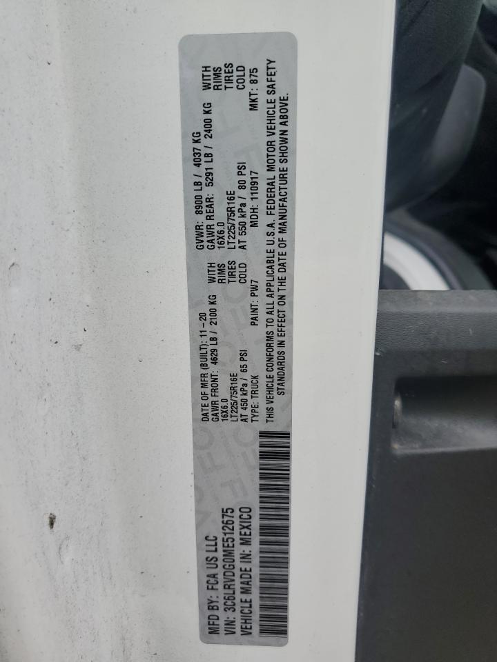 2021 Ram Promaster 2500 2500 High VIN: 3C6LRVDG0ME512675 Lot: 69109875