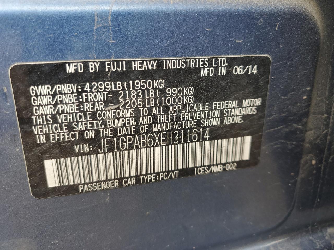 2014 Subaru Impreza Premium VIN: JF1GPAB6XEH311614 Lot: 66913005