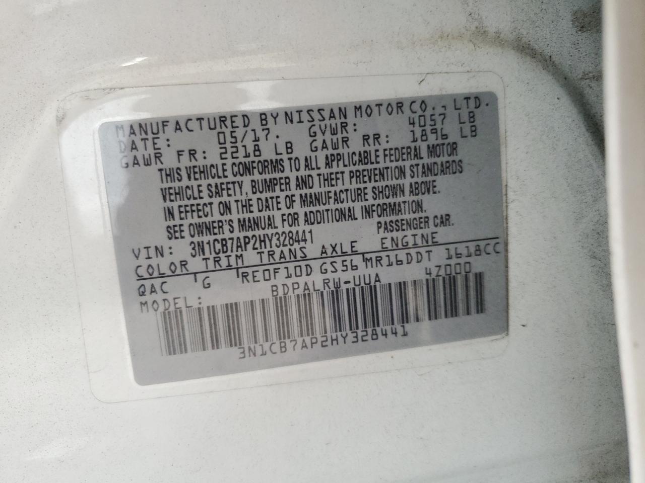 2017 Nissan Sentra Sr Turbo VIN: 3N1CB7AP2HY328441 Lot: 69369555