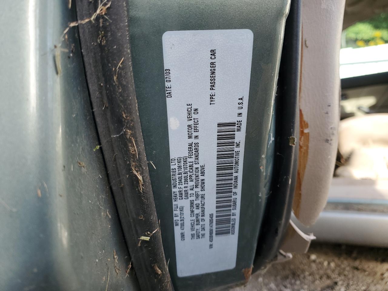 2004 Subaru Legacy Outback H6 3.0 Ll Bean VIN: 4S3BH806147605405 Lot: 70345285