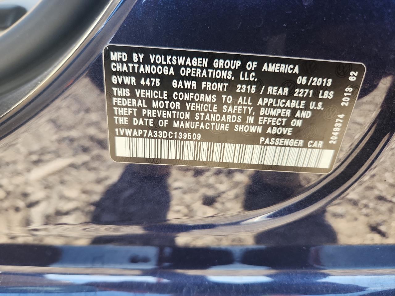 2013 Volkswagen Passat S VIN: 1VWAP7A33DC139509 Lot: 71041645