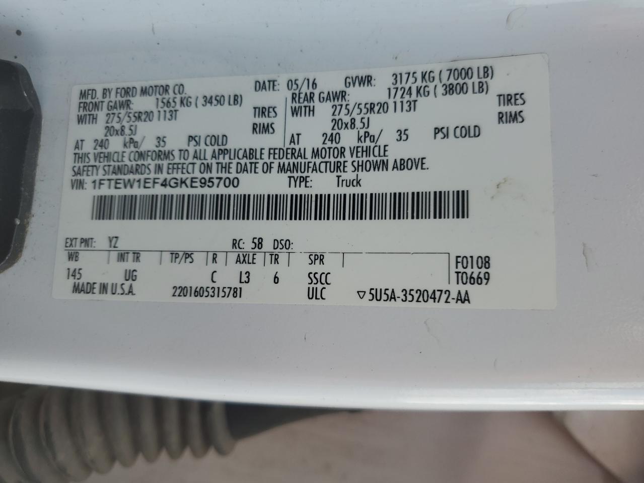 1FTEW1EF4GKE95700 2016 Ford F150 Supercrew