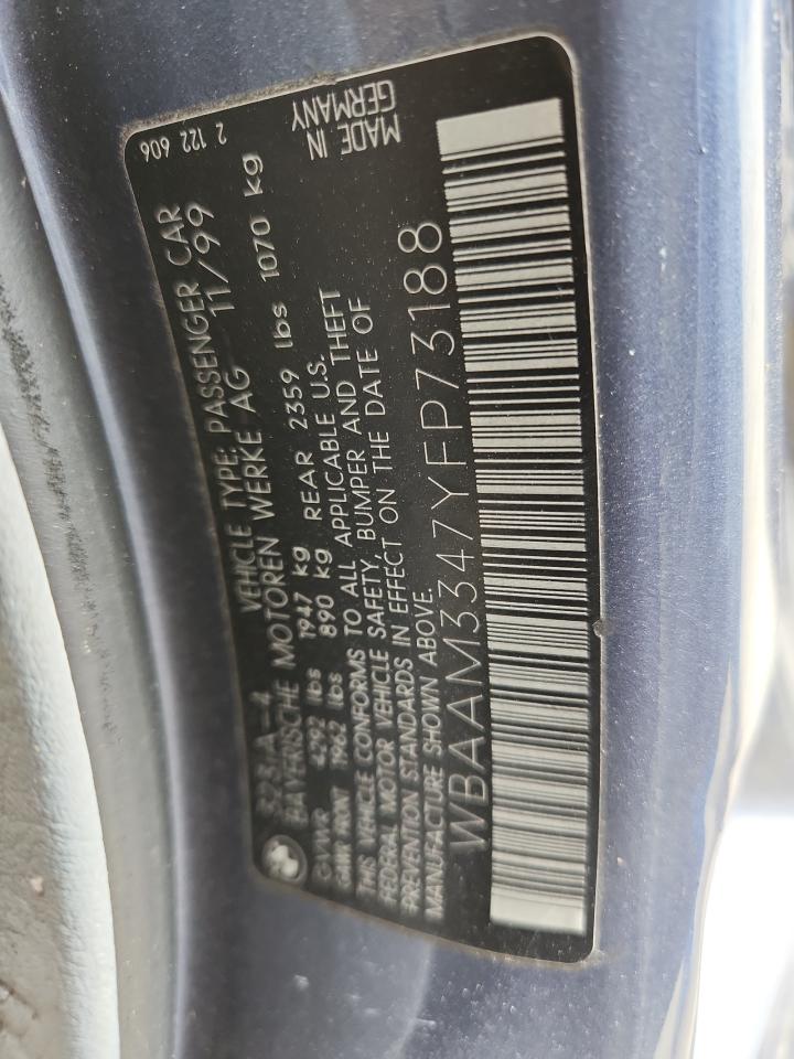 2000 BMW 323 I VIN: WBAAM3347YFP73188 Lot: 67174785
