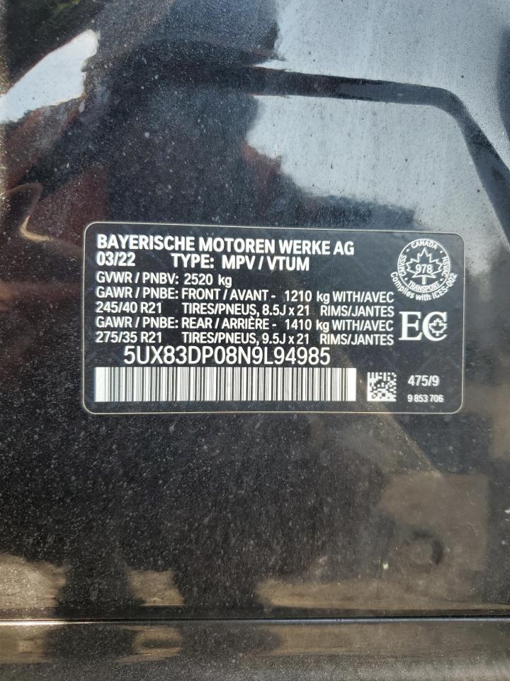 2022 BMW X3 M40I VIN: 5UX83DP08N9L94985 Lot: 66148295