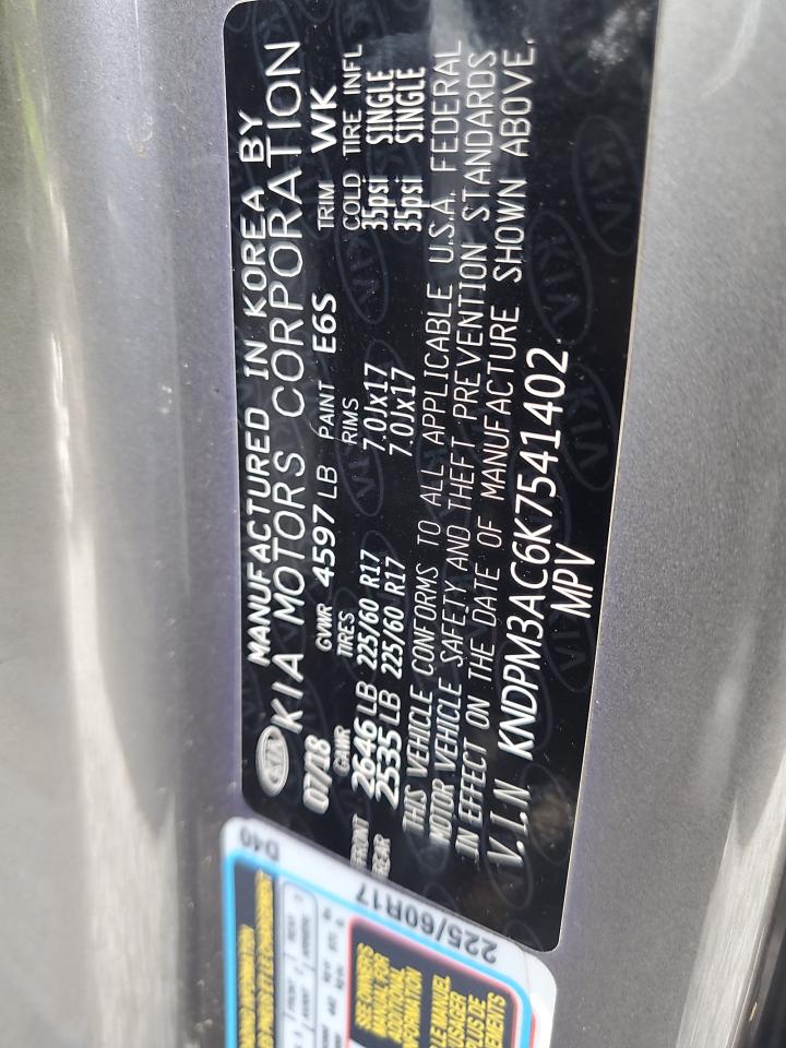 2019 Kia Sportage Lx VIN: KNDPM3AC6K7541402 Lot: 69756205