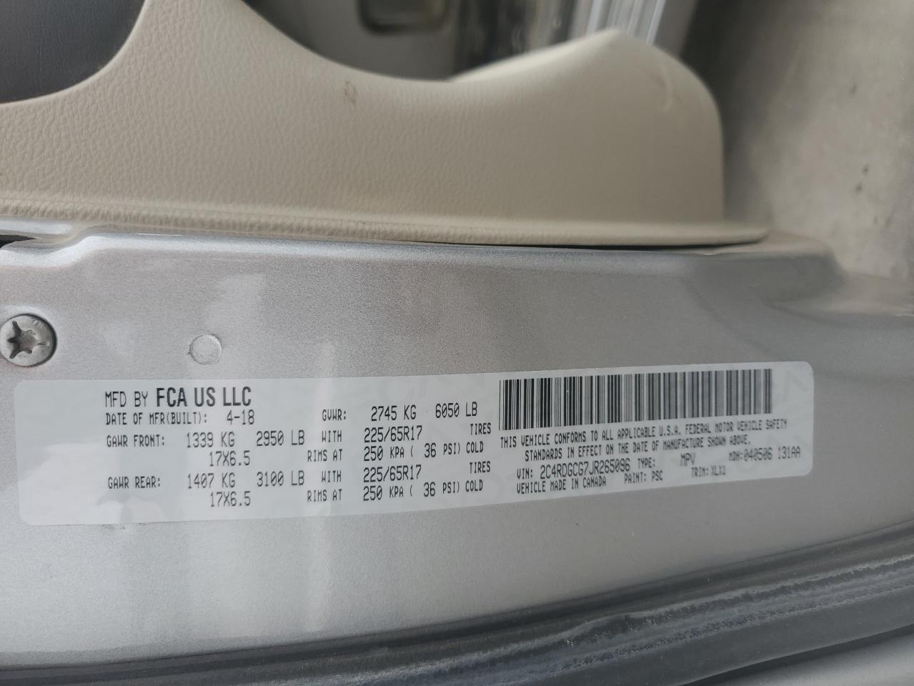 2018 Dodge Grand Caravan Sxt VIN: 2C4RDGCG7JR265096 Lot: 67654465