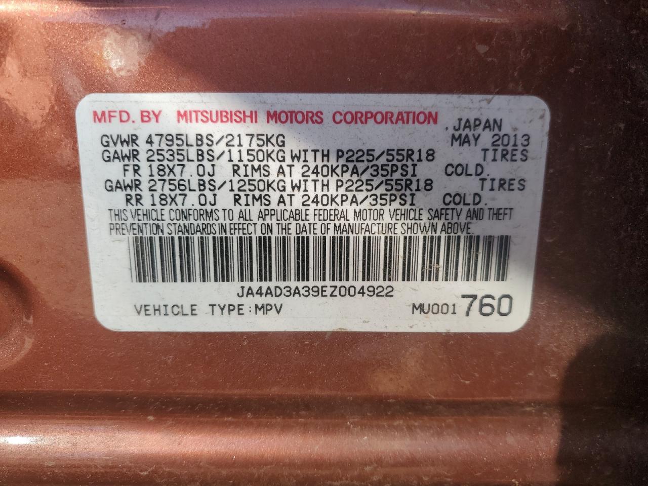 2014 Mitsubishi Outlander Se VIN: JA4AD3A39EZ004922 Lot: 68286745